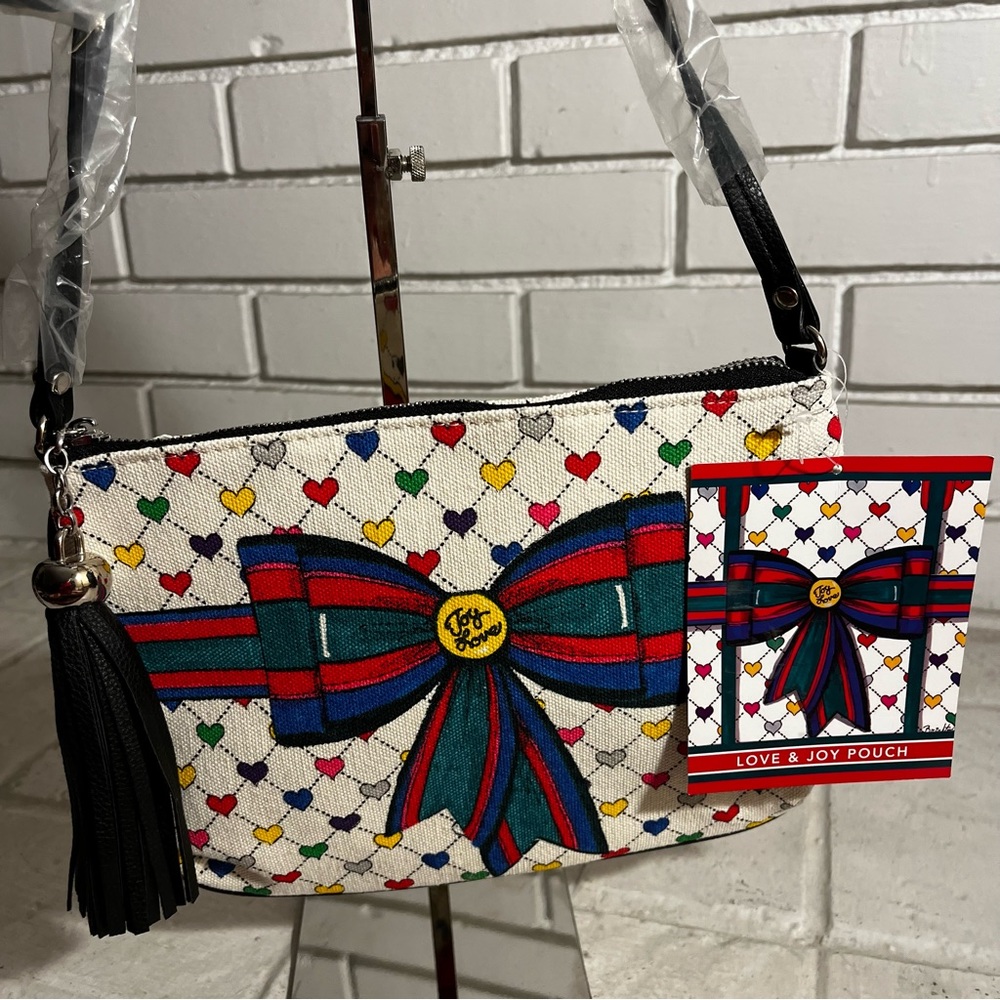 Brighton NWT Love & Joy Holiday Canvas Crossbody Purse Pouch